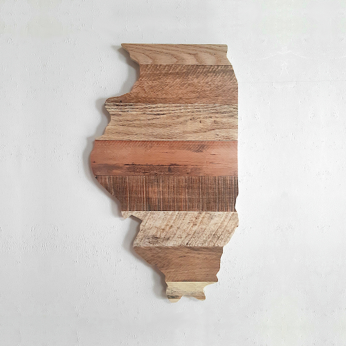 Illinois Wooden State Sign Cutout Plaque Wall Art Decor