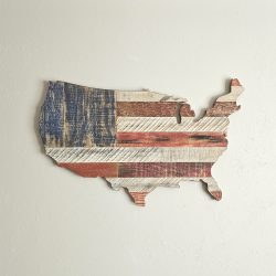 United States Shaped Red White Blue Wood Sign Cutout Wall Art Decor